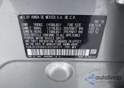 2019 Honda Hr-V Lx from USA, damaged, VIN 3CZRU6H31KG704214
